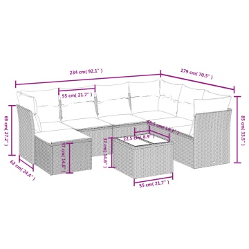 Set mobilier de grădină cu perne, 8 piese, negru, poliratan - Img 4