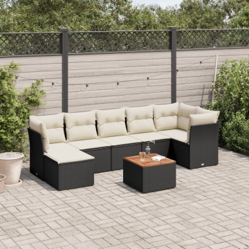 Set mobilier de grădină cu perne, 8 piese, negru, poliratan - Img 1