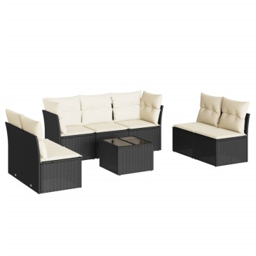 Set mobilier de grădină cu perne, 8 piese, negru, poliratan - Img 2