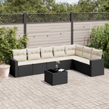 Set mobilier de grădină cu perne, 8 piese, negru, poliratan - Img 1