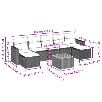 Set mobilier de grădină cu perne, 8 piese, negru, poliratan - Img 3
