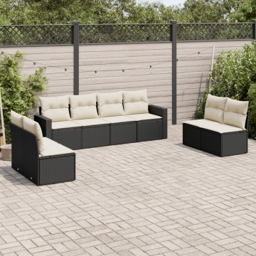 Set mobilier de grădină cu perne, 8 piese, negru, poliratan - Img 1