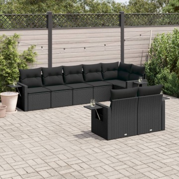 Set mobilier de grădină cu perne, 8 piese, negru, poliratan - Img 1