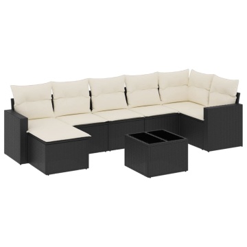 Set mobilier de grădină cu perne, 8 piese, negru, poliratan - Img 2