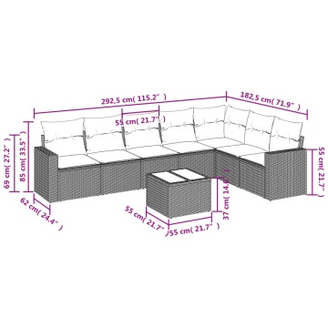 Set mobilier de grădină cu perne, 8 piese, negru, poliratan - Img 3