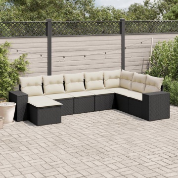 Set mobilier de grădină cu perne, 8 piese, negru, poliratan - Img 1