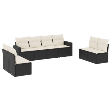 Set mobilier de grădină cu perne, 8 piese, negru, poliratan - Img 2