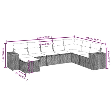 Set mobilier de grădină cu perne, 8 piese, negru, poliratan - Img 4