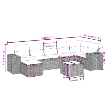 Set mobilier de grădină cu perne, 8 piese, negru, poliratan - Img 4