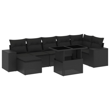 Set mobilier de grădină cu perne, 8 piese, negru, poliratan - Img 2