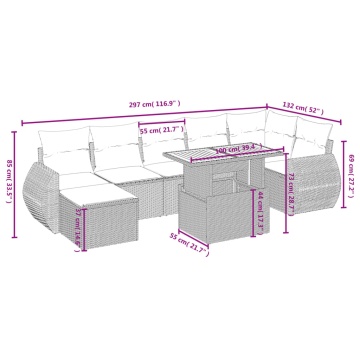 Set mobilier de grădină cu perne, 8 piese, negru, poliratan - Img 4