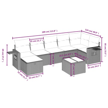 Set mobilier de grădină cu perne, 8 piese, negru, poliratan - Img 4