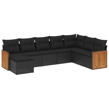 Set mobilier de grădină cu perne, 8 piese, negru, poliratan - Img 2