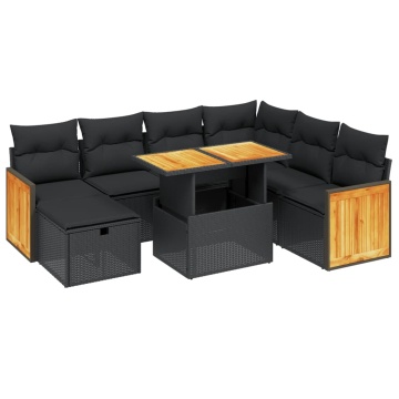 Set mobilier de grădină cu perne, 8 piese, negru, poliratan - Img 2