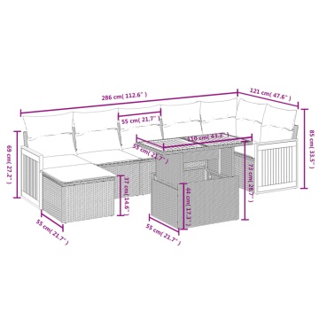 Set mobilier de grădină cu perne, 8 piese, negru, poliratan - Img 3