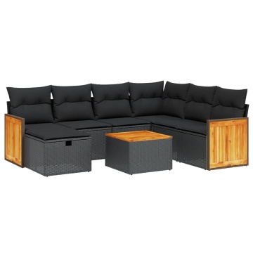 Set mobilier de grădină cu perne, 8 piese, negru, poliratan - Img 2