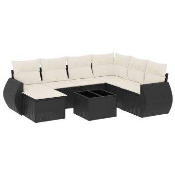 Set mobilier de grădină cu perne, 8 piese, negru, poliratan - Img 2