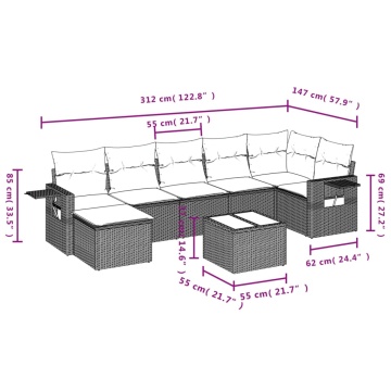 Set mobilier de grădină cu perne, 8 piese, negru, poliratan - Img 3