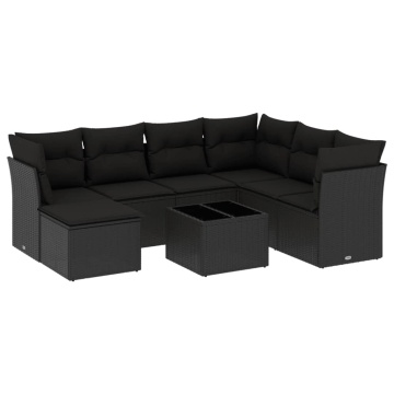 Set mobilier de grădină cu perne, 8 piese, negru, poliratan - Img 2