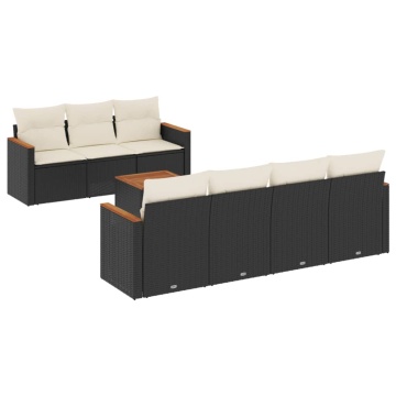 Set mobilier de grădină cu perne, 8 piese, negru, poliratan - Img 2