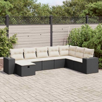 Set mobilier de grădină cu perne, 8 piese, negru, poliratan - Img 1