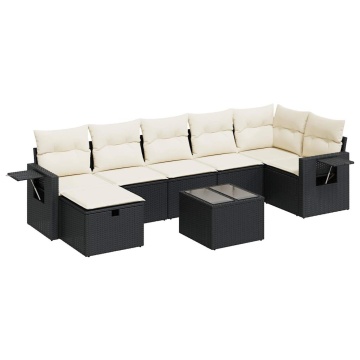 Set mobilier de grădină cu perne, 8 piese, negru, poliratan - Img 2