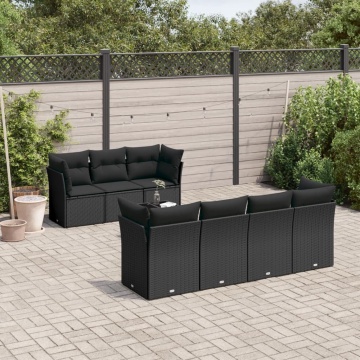 Set mobilier de grădină cu perne, 8 piese, negru, poliratan - Img 1