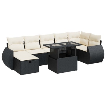 Set mobilier de grădină cu perne, 8 piese, negru, poliratan - Img 2