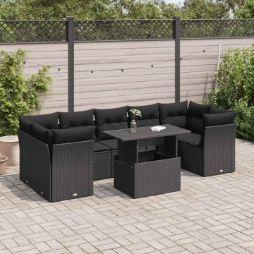 Set mobilier de grădină cu perne, 8 piese, negru, poliratan - Img 1