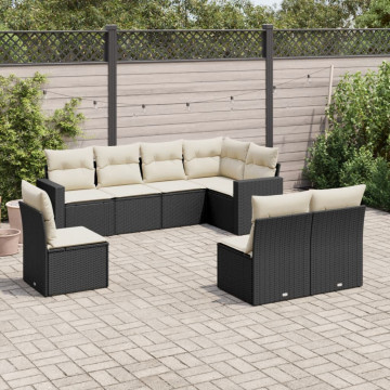 Set mobilier de grădină cu perne, 8 piese, negru, poliratan - Img 1