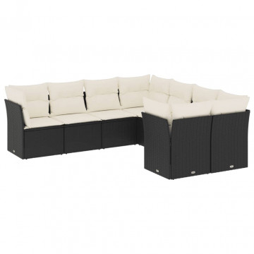 Set mobilier de grădină cu perne, 8 piese, negru, poliratan - Img 2