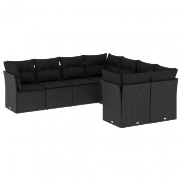 Set mobilier de grădină cu perne, 8 piese, negru, poliratan - Img 2