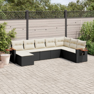 Set mobilier de grădină cu perne, 8 piese, negru, poliratan - Img 1