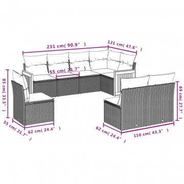 Set mobilier de grădină cu perne, 8 piese, negru, poliratan - Img 6