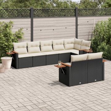 Set mobilier de grădină cu perne, 8 piese, negru, poliratan - Img 1