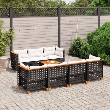 Set mobilier de grădină cu perne, 8 piese, negru, poliratan - Img 1