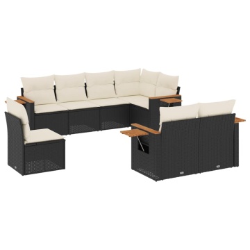 Set mobilier de grădină cu perne, 8 piese, negru, poliratan - Img 2