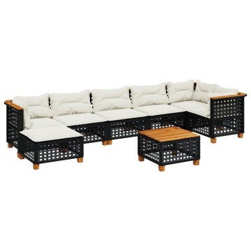 Set mobilier de grădină cu perne, 8 piese, negru, poliratan - Img 2