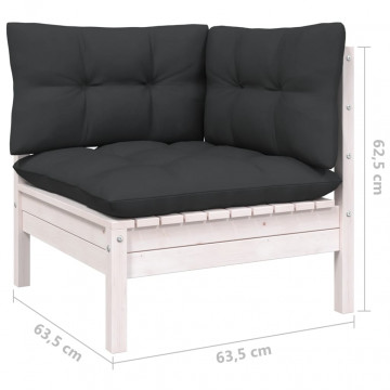 Set mobilier de grădină cu perne, 9 piese, alb, lemn masiv pin - Img 6