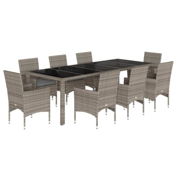 Set mobilier de grădină cu perne 9 piese gri poliratan & sticlă - Img 2