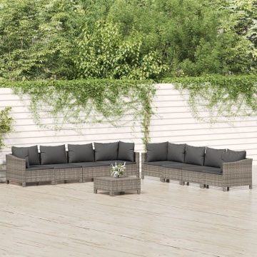 Set mobilier de grădină cu perne, 9 piese, gri, poliratan - Img 1