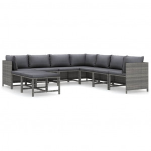 Set mobilier de grădină cu perne, 9 piese, gri, poliratan - Img 1