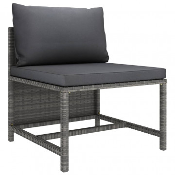 Set mobilier de grădină cu perne, 9 piese, gri, poliratan - Img 5