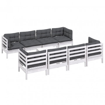 Set mobilier de grădină cu perne, 9 piese, lemn masiv de pin - Img 3