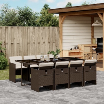 Set mobilier de grădină cu perne, 9 piese, maro, poliratan - Img 1