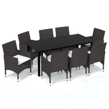 Set mobilier de grădină cu perne, 9 piese, maro, poliratan - Img 2