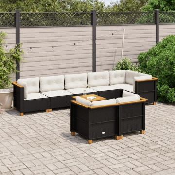 Set mobilier de grădină cu perne, 9 piese, negru, poliratan - Img 1