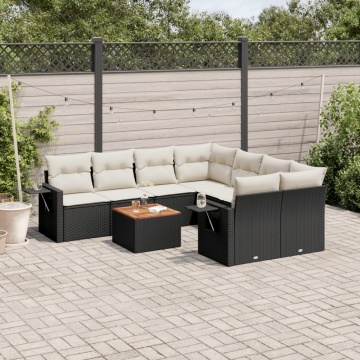 Set mobilier de grădină cu perne, 9 piese, negru, poliratan - Img 1