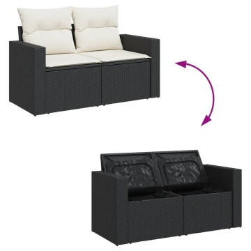 Set mobilier de grădină cu perne, 9 piese, negru, poliratan - Img 8