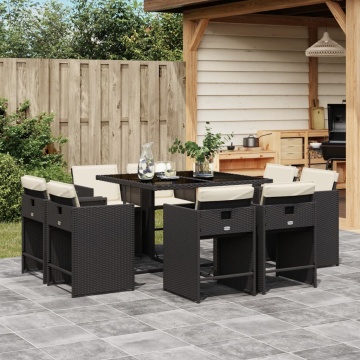 Set mobilier de grădină cu perne, 9 piese, negru, poliratan - Img 1